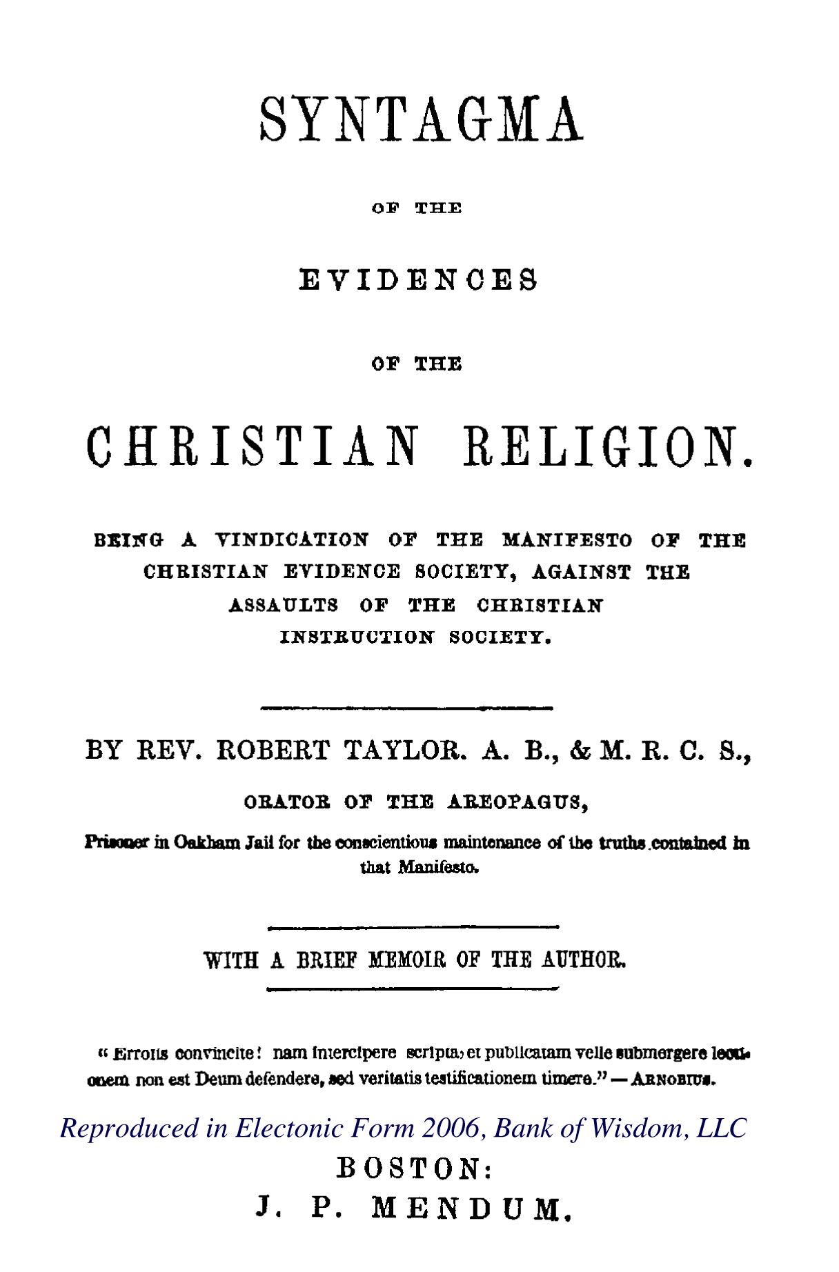 (image for) Syntagma of the Evidences of the Christian Religion